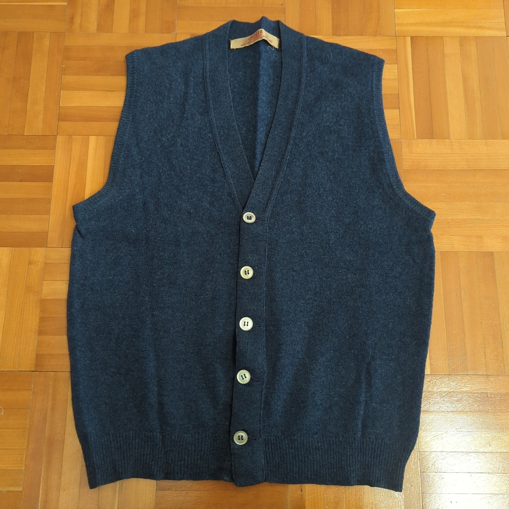 Vintage Jaeger Men's Blue Button-Up 100% Wool Vest